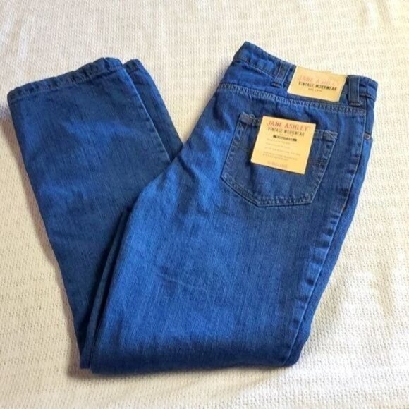 Jane Ashley Vintage Workwear Flannel Lined Sz 12 L 30 Blue Jeans w Pockets - Picture 1 of 10